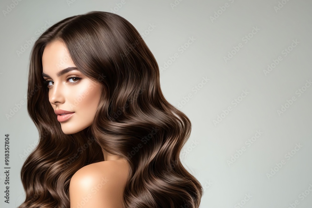 Naklejka premium A woman with long brown hair is posing for a picture