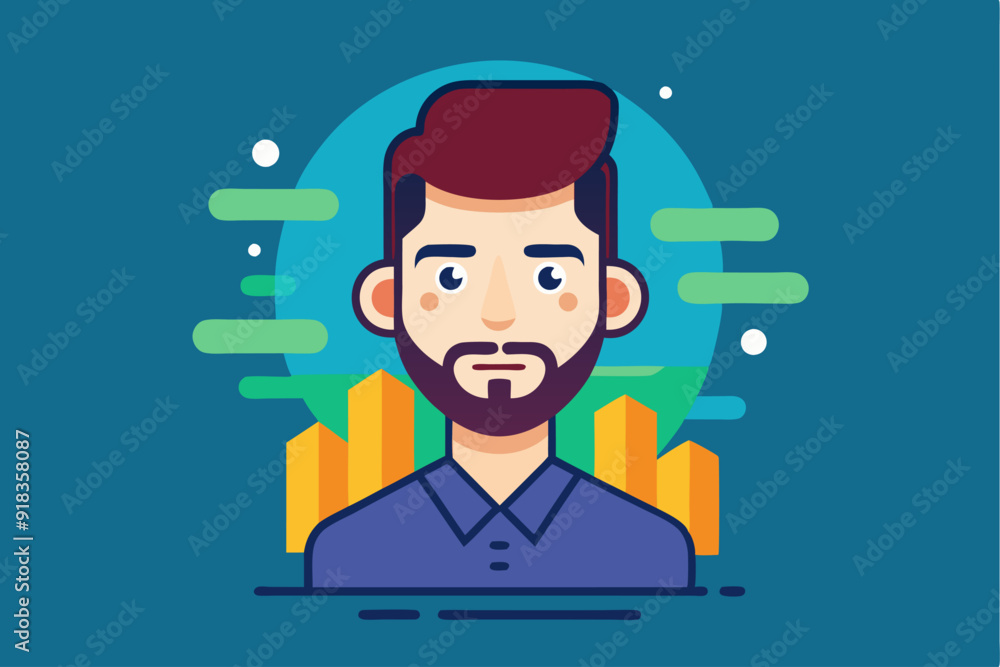 Cartoon Illustration of a Man with a Beard and a Purple Shirt Cartoon Illustration of a Man with a Beard and a Purple Shirt