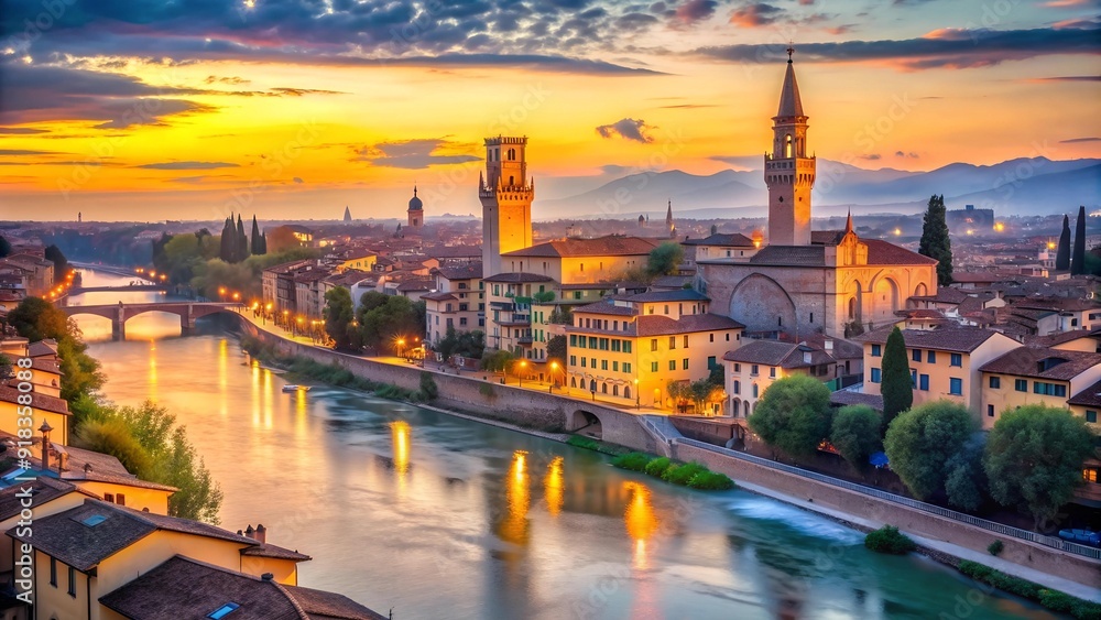 Verona's Twilight Tapestry: A Watercolor Dream of the City's Ancient Walls AI Generated Verona's Twilight Tapestry: A Watercolor Dream of the City's Ancient Walls AI Generated