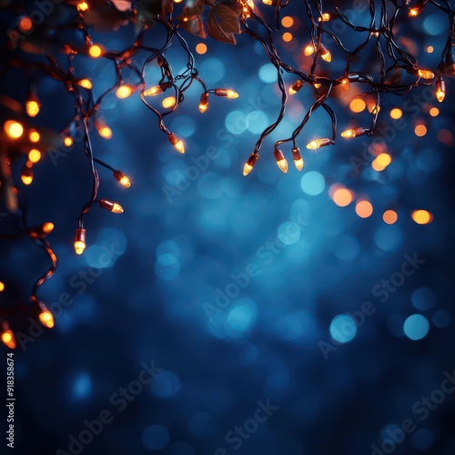Wallpaper Mural Festive lighting and decor idea - fall garland bokeh lights against deep blue backdrop. Torontodigital.ca