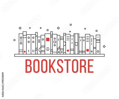 bookstore icon with thin line bookshelf