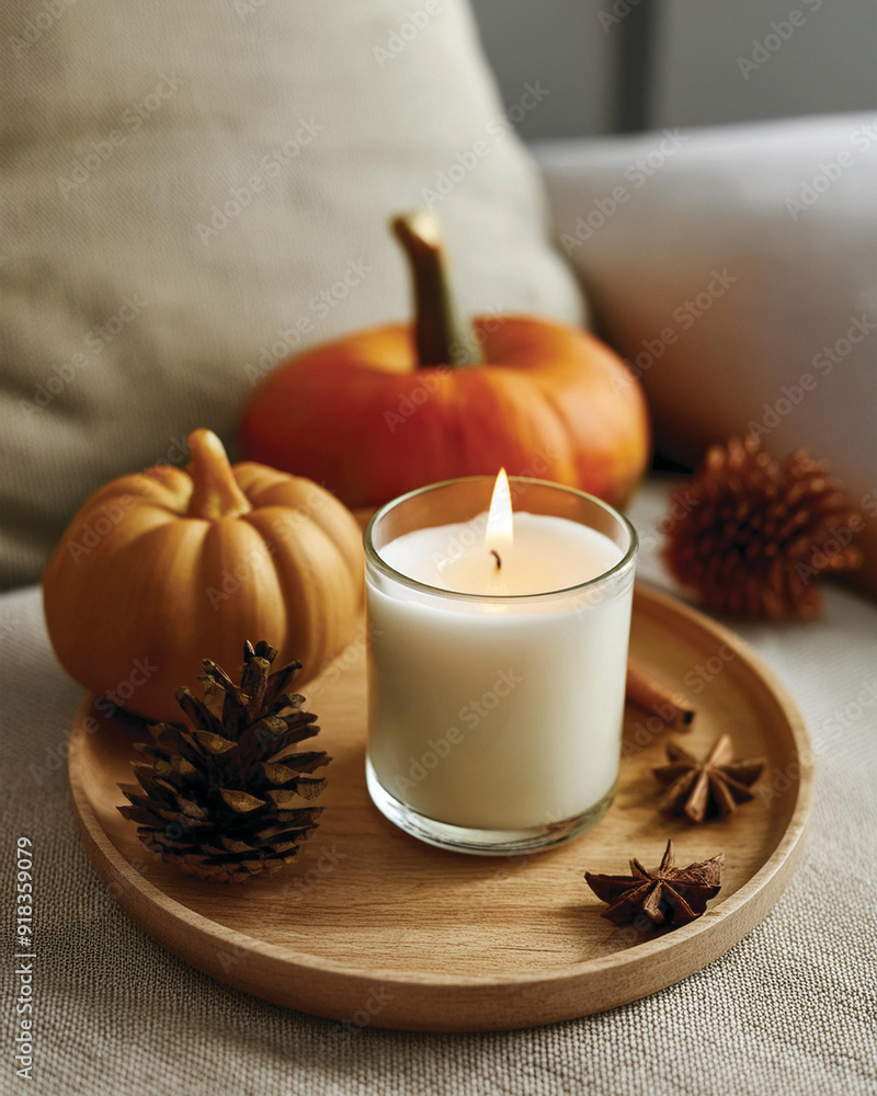 Burning candle, cozy fall aesthetic Burning candle, cozy fall aesthetic