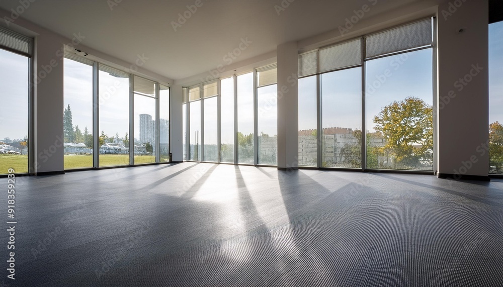 Spacious and modern empty room with large windows Spacious and modern empty room with large windows