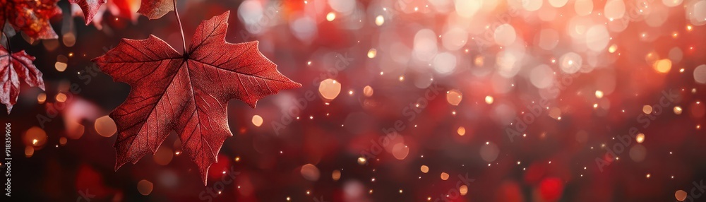 An autumn leaf decoration hangs in front of a luxurious dark red background, showcasing a transparent Thanksgiving decoration. An autumn leaf decoration hangs in front of a luxurious dark red background, showcasing a transparent Thanksgiving decoration.