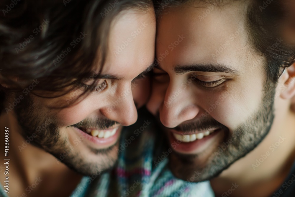 Two men are smiling at the camera, their faces are close together. Scene is happy and friendly Two men are smiling at the camera, their faces are close together. Scene is happy and friendly