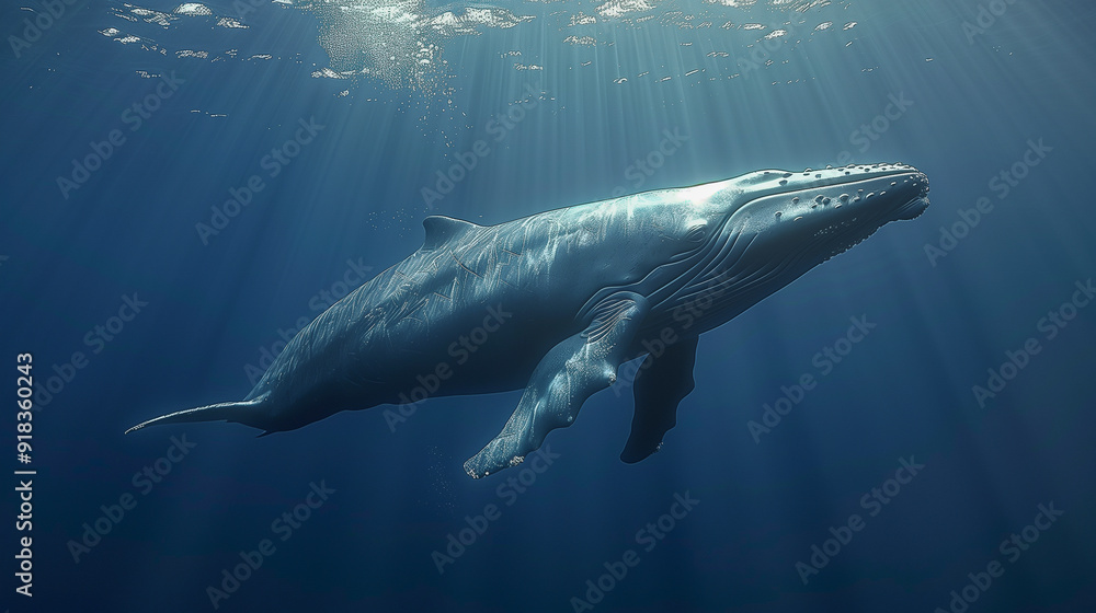 Fototapeta premium Humpback Whale Gliding Through Sunlit Waters..