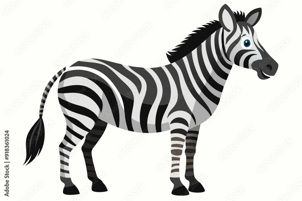 Cartoon illustration of a standing zebra with black and white stripes Cartoon illustration of a standing zebra with black and white stripes
