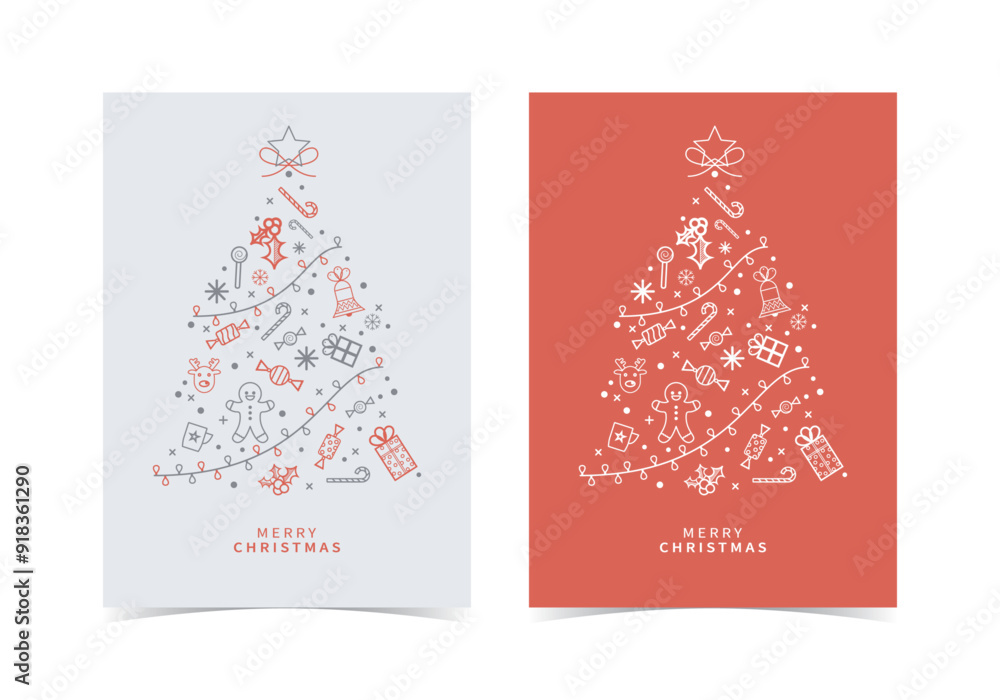 Naklejka premium Merry Christmas modern card set elements on blue background vector. Xmas Card set