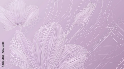 A minimalist line art background with delicate, fine lines creating abstract floral patterns, set against a soothing pastel lavender hue.