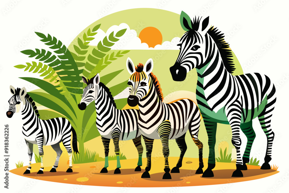 Obraz premium Four Zebras in a Savanna Landscape