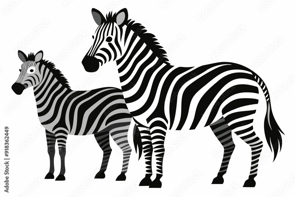 Fototapeta premium Two Zebras Standing Side-by-Side in Black and White