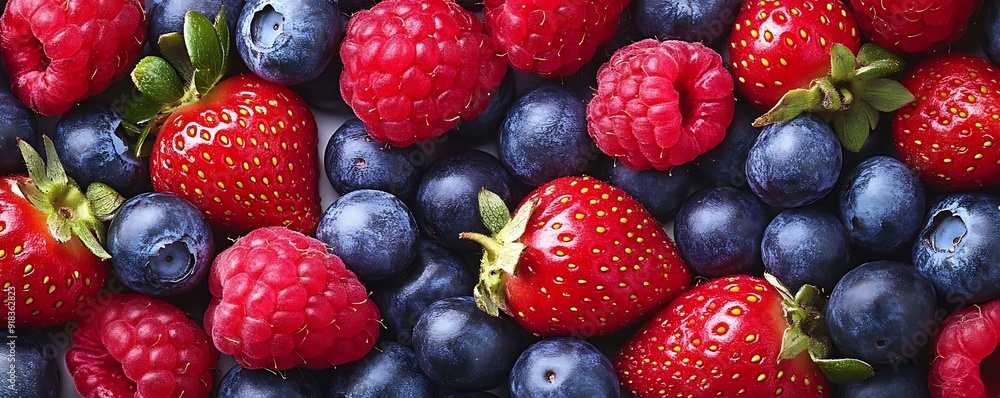 Close Up of Fresh Berries: Raspberries, Strawberries, and Blueberries Photo Close Up of Fresh Berries: Raspberries, Strawberries, and Blueberries Photo