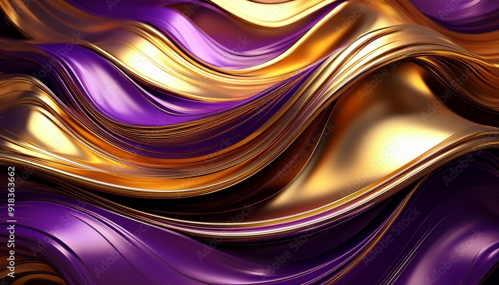 Wavy Golden and Purple Metallic 3D Background. Generative AI Wavy Golden and Purple Metallic 3D Background. Generative AI