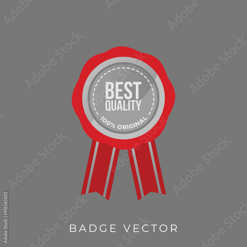 best quality badge illustration in silver and red best quality.eps