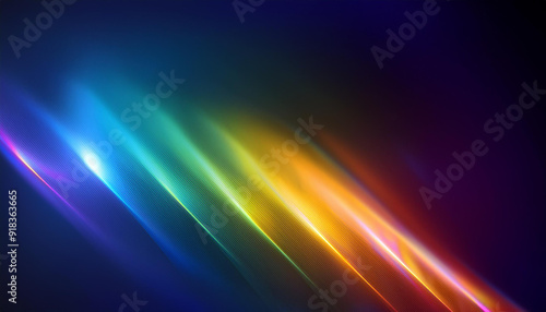 Vibrant Neon Light Spectrum Reflection on a Dark Horizon with Gradient Beams in Blue, Green, Yellow, Orange, and Pink Hues Against a Deep Indigo Background