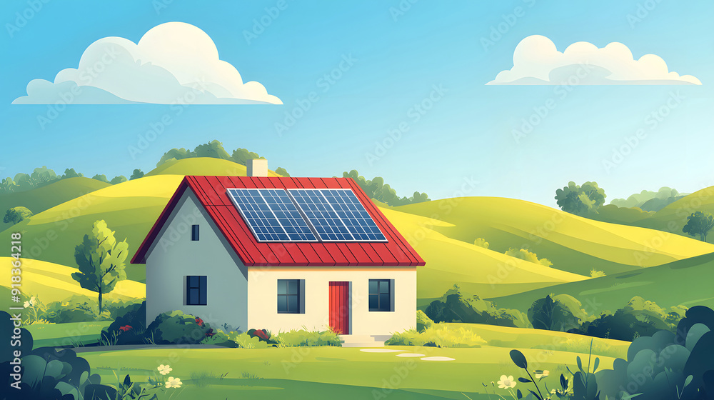 Green rural solar house scenery Green rural solar house scenery