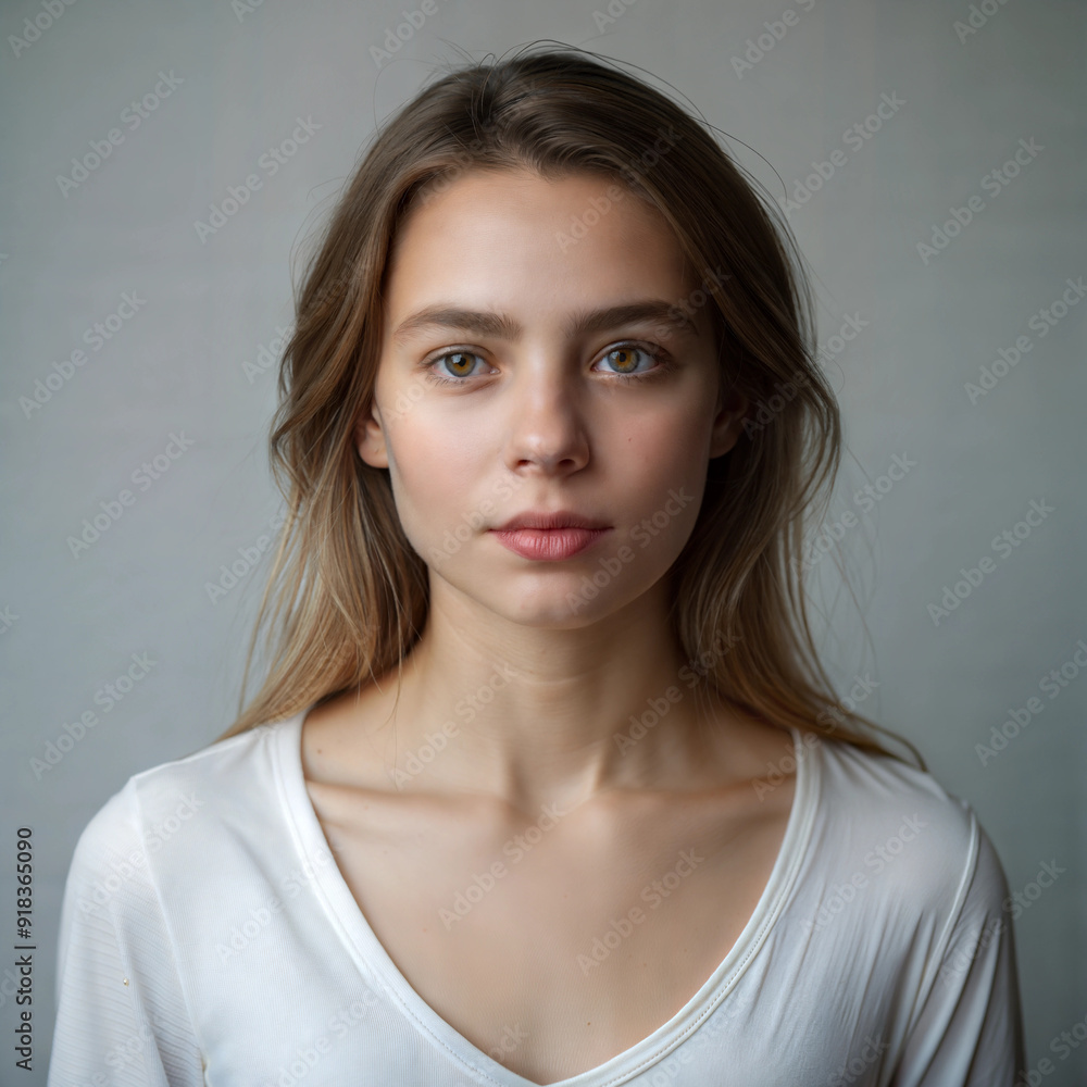 Portrait of Young Woman with Long Hair and No Makeup Portrait of Young Woman with Long Hair and No Makeup