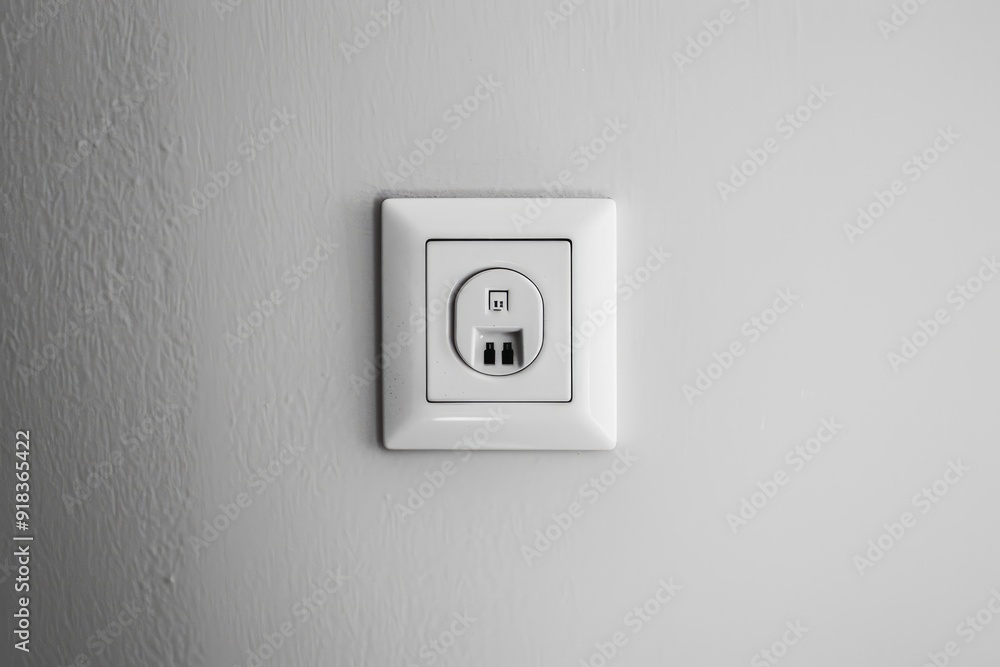 Minimalistic design of a white electrical socket installed on a textured wall Minimalistic design of a white electrical socket installed on a textured wall