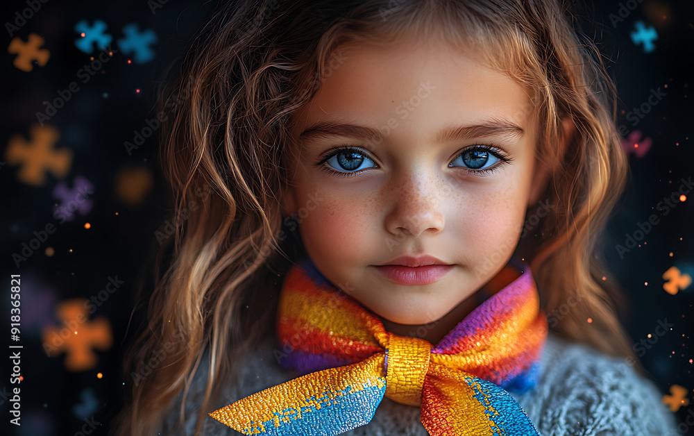 Child with Puzzle Ribbon for Autism Awareness Day