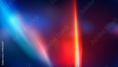 Abstract Gradient Light Beams Reflecting on a Dark Surface with Vibrant Blue Lines, Futuristic Neon Spectrum Illumination Effect. Digital Art Composition. Patriotic Background