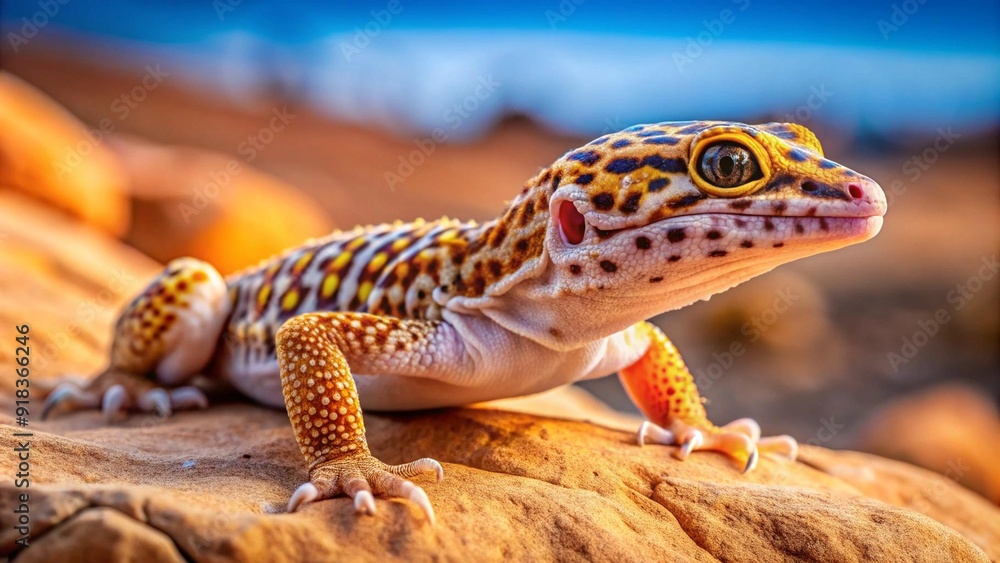 Fototapeta premium Leopard Gecko Basking Under a Desert Sun AI generated