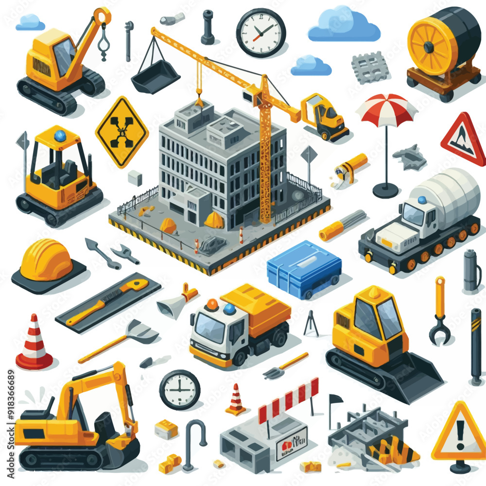 constructions elements set flat illustration constructions elements set flat illustration
