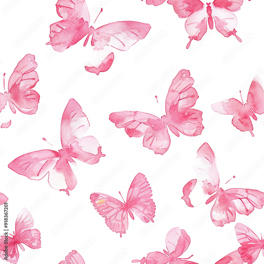 Obraz premium Watercolor style of French Rococo butterflies wallpaper in pink. Isolated on a white background.