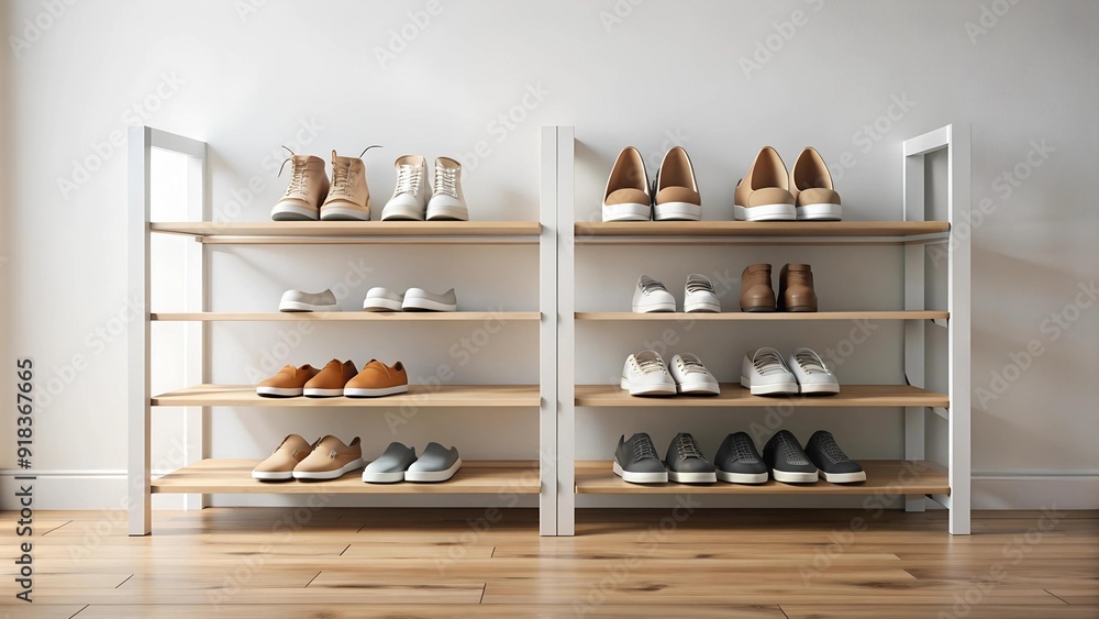 Modern Minimalist Shoe Rack with Open Shelves Generative AI Modern Minimalist Shoe Rack with Open Shelves Generative AI
