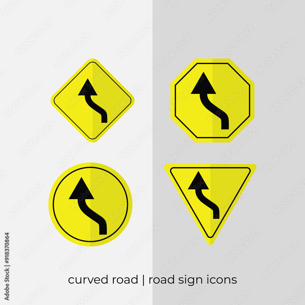 different curved road road sign vector collection in yellow icons.eps different curved road road sign vector collection in yellow icons.eps