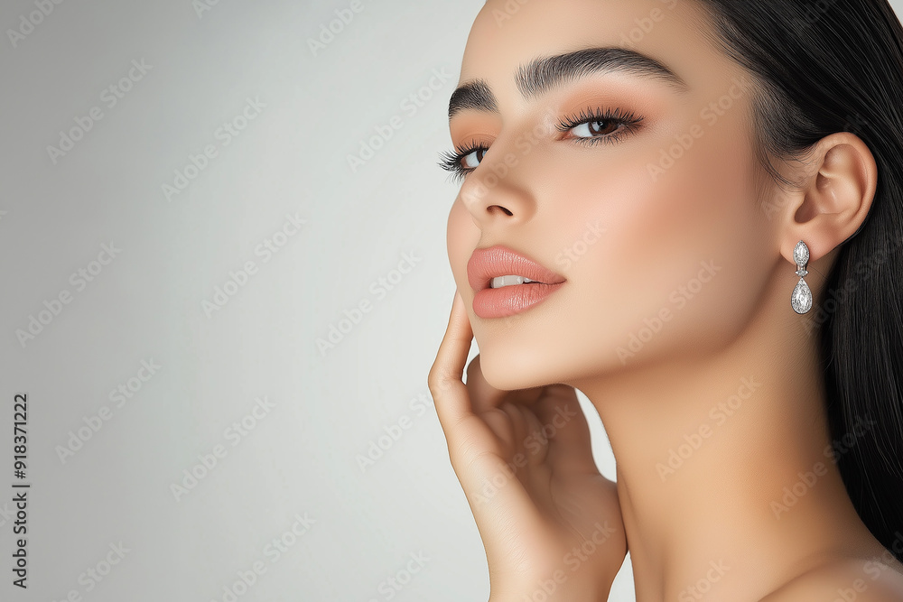 A close-up profile of a woman with diamond earrings, exuding sophistication and modern elegance, set against a light background. A close-up profile of a woman with diamond earrings, exuding sophistication and modern elegance, set against a light background.