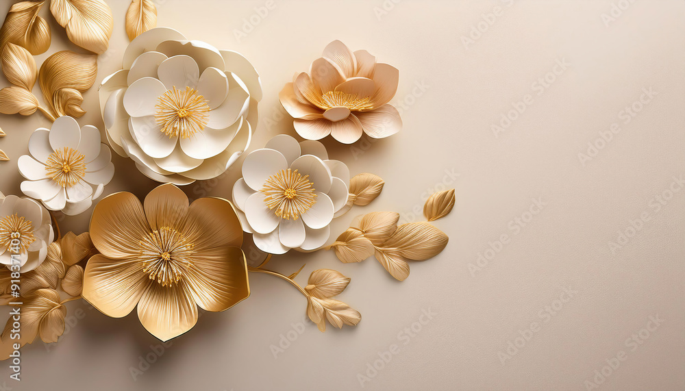 Minimalist Abstract Art: Freehand Plants and Flowers in Peach fuzz with golden Fringe on Beige Festive Background Minimalist Abstract Art: Freehand Plants and Flowers in Peach fuzz with golden Fringe on Beige Festive Background