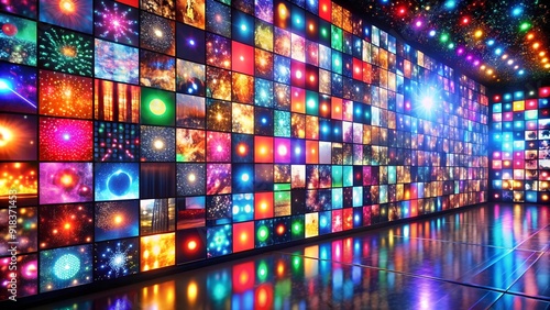 A mesmerizing digital wall composed of countless streaming services, each emanating a distinct color and bo  generative AI