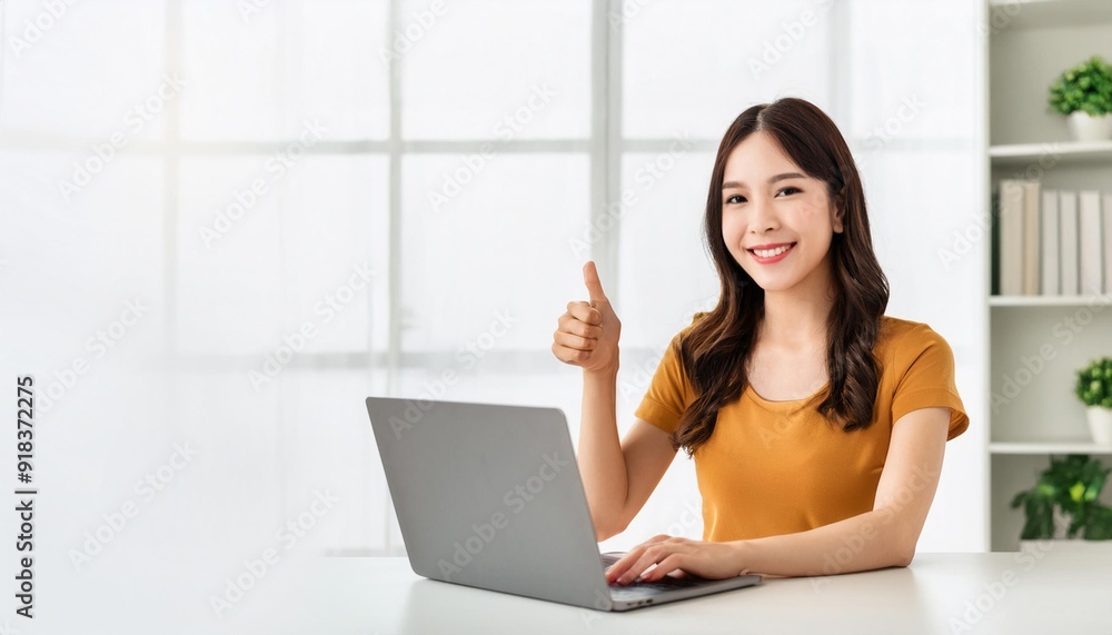 ノートパソコンを使っている若いアジア人の女性がいいねをしてる。(A young Asian woman using a laptop gives a thumbs up.)
ノートパソコンを使っている若いアジア人の女性がいいねをしてる。(A young Asian woman using a laptop gives a thumbs up.)