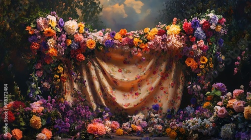 A Floral Arrangement with a Draped Fabric Background