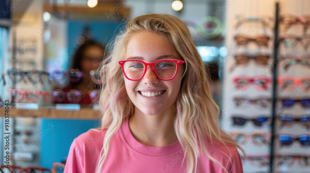 The woman in red glasses The woman in red glasses