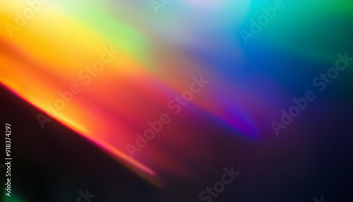 Abstract Ethereal Light Spectrum. Dreamy Rainbow Hues Blending into a Soft, Mystical Glow Across a Deep Blue Gradient Background, Banner for Presentation