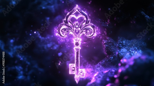 An enchanted ink drop takes the shape of a glowing enchanted key, its intricate design radiating with magical light.