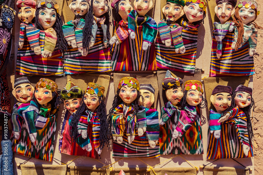 Papier-mache dolls at a street bazaar in Ichan Kala, Khiva's Inner Town. Papier-mache dolls at a street bazaar in Ichan Kala, Khiva's Inner Town.