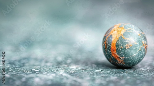 Colorful Marble Sphere on a Textured Surface in Soft Light