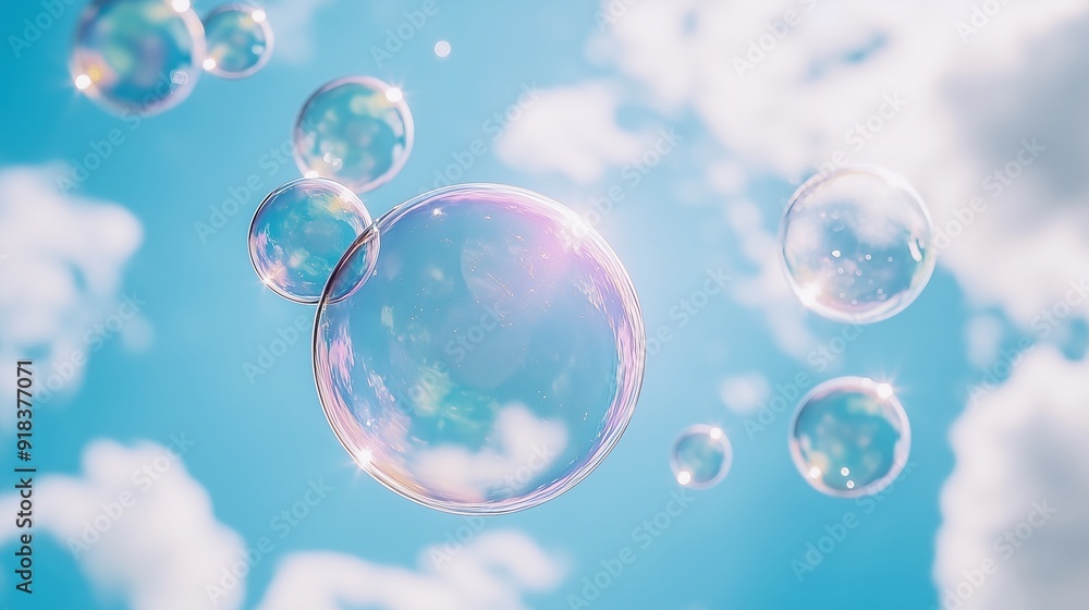 Playful Bubbles Glimmering Under a Clear Blue Sky Playful Bubbles Glimmering Under a Clear Blue Sky