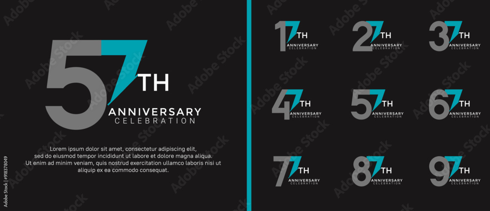 Naklejka premium anniversary logo style set with gray and blue color can be use for celebration moment