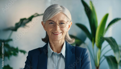 Smiling older mature female corporate leader, confident senior lady executive manager  photo