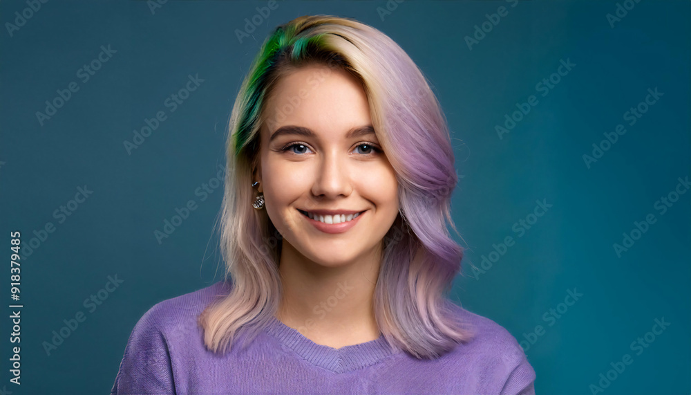 Young blond pretty smiling girl beauty female model with colored hair Young blond pretty smiling girl beauty female model with colored hair