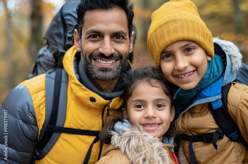 Family Hiking Adventure in Autumn Forest