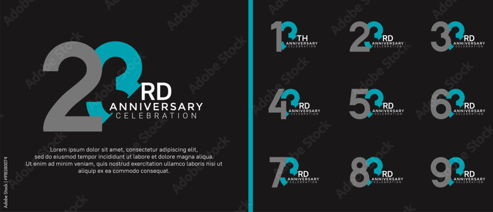 Naklejka premium anniversary logo style set with gray and blue color can be use for celebration moment