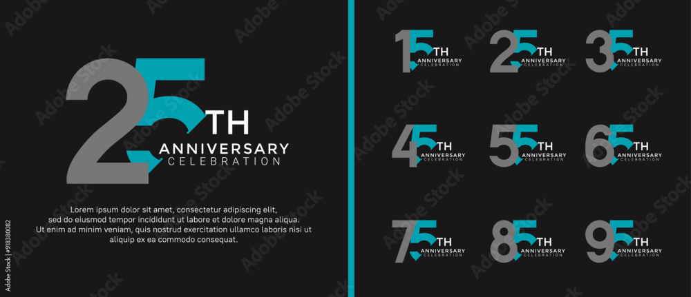 Naklejka premium anniversary logo style set with gray and blue color can be use for celebration moment