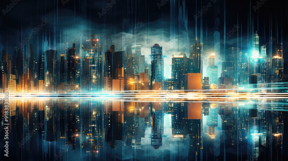 Fototapeta premium Abstract blur background of city lights at night