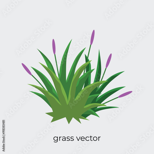 grasss illustration in flat style single vector with flowers.eps