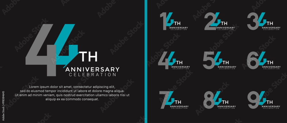 Naklejka premium anniversary logo style set with gray and blue color can be use for celebration moment
