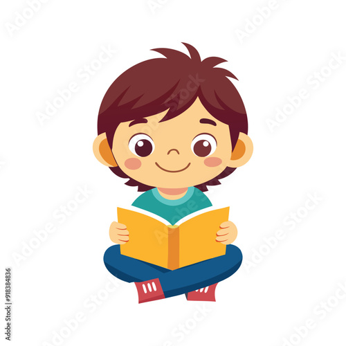A cute kids read the book vector art with white background
